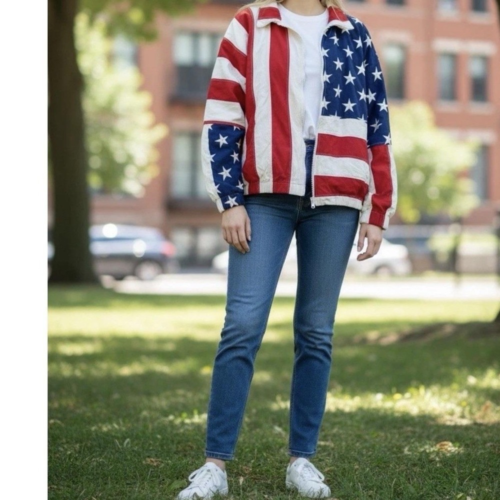Vintage 90s Limited Edition American Flag Jacket Large Cotton Full Zip USA Made